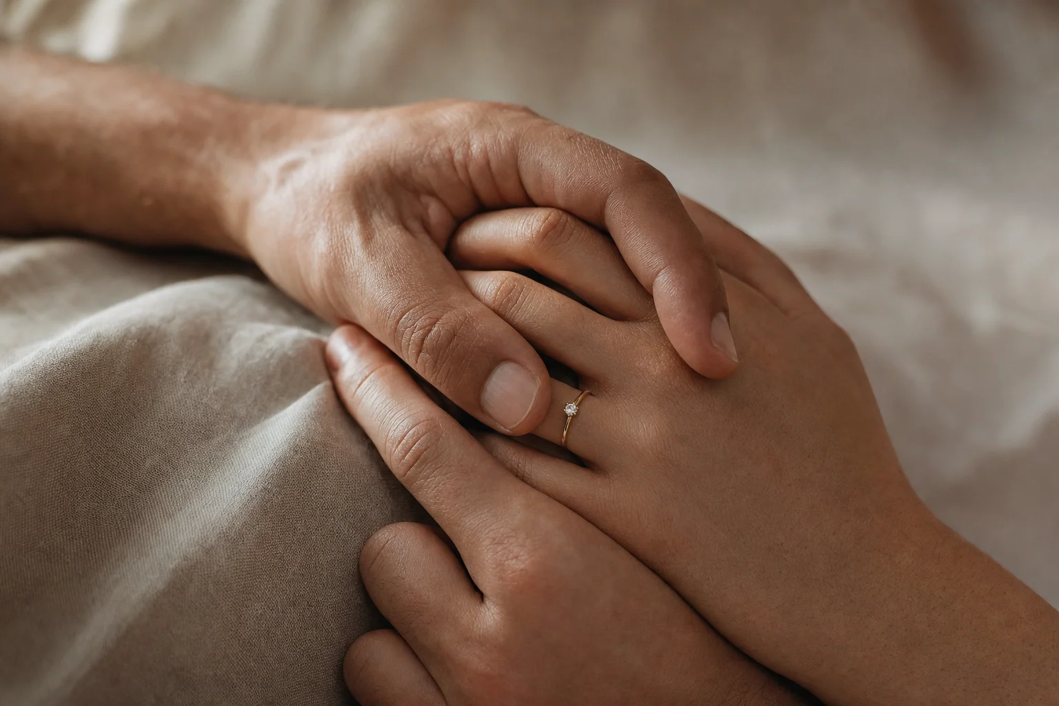 Couple hands, ring visible