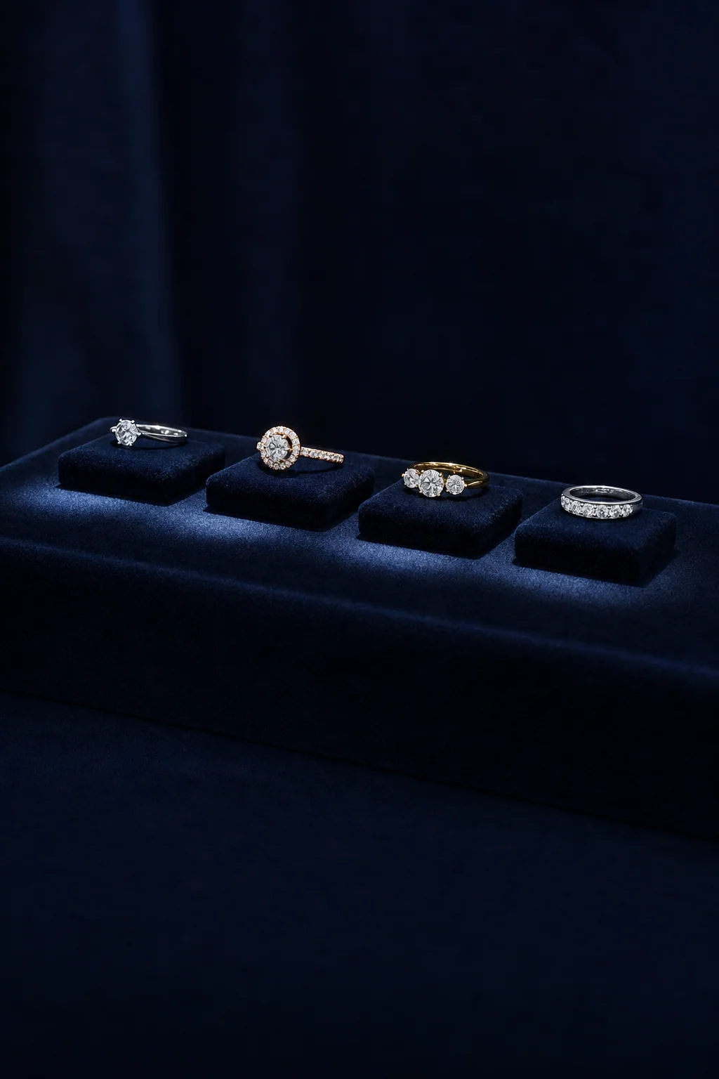Vault display of pre-owned ÊTRUNE pieces, editorial photography.